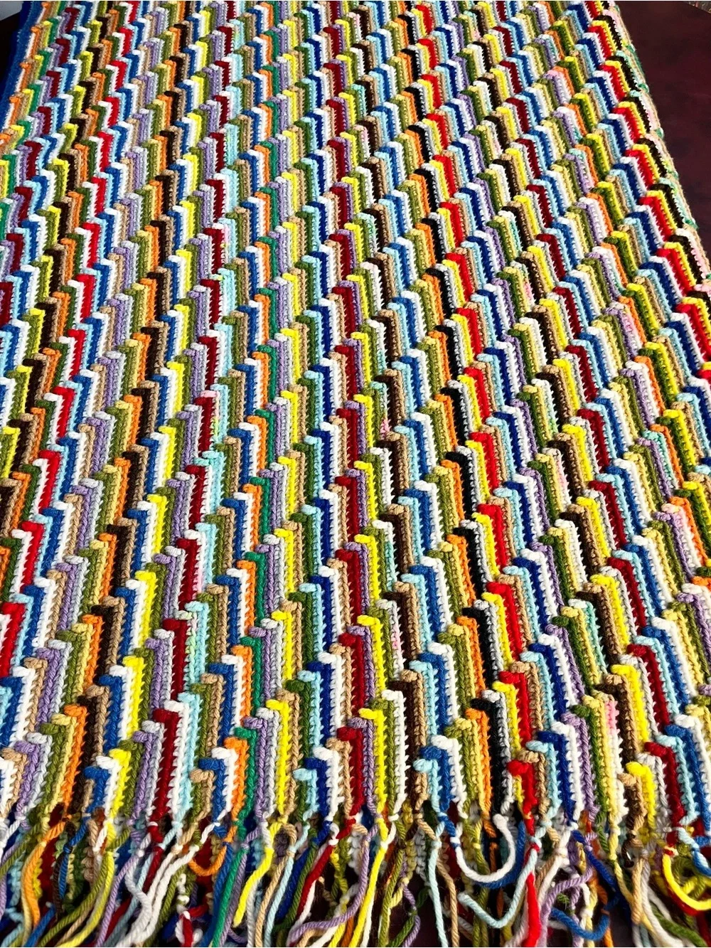 Vintage Handmade Crochet Afghan Blanket Multi Color Striped Boho 48”x52”